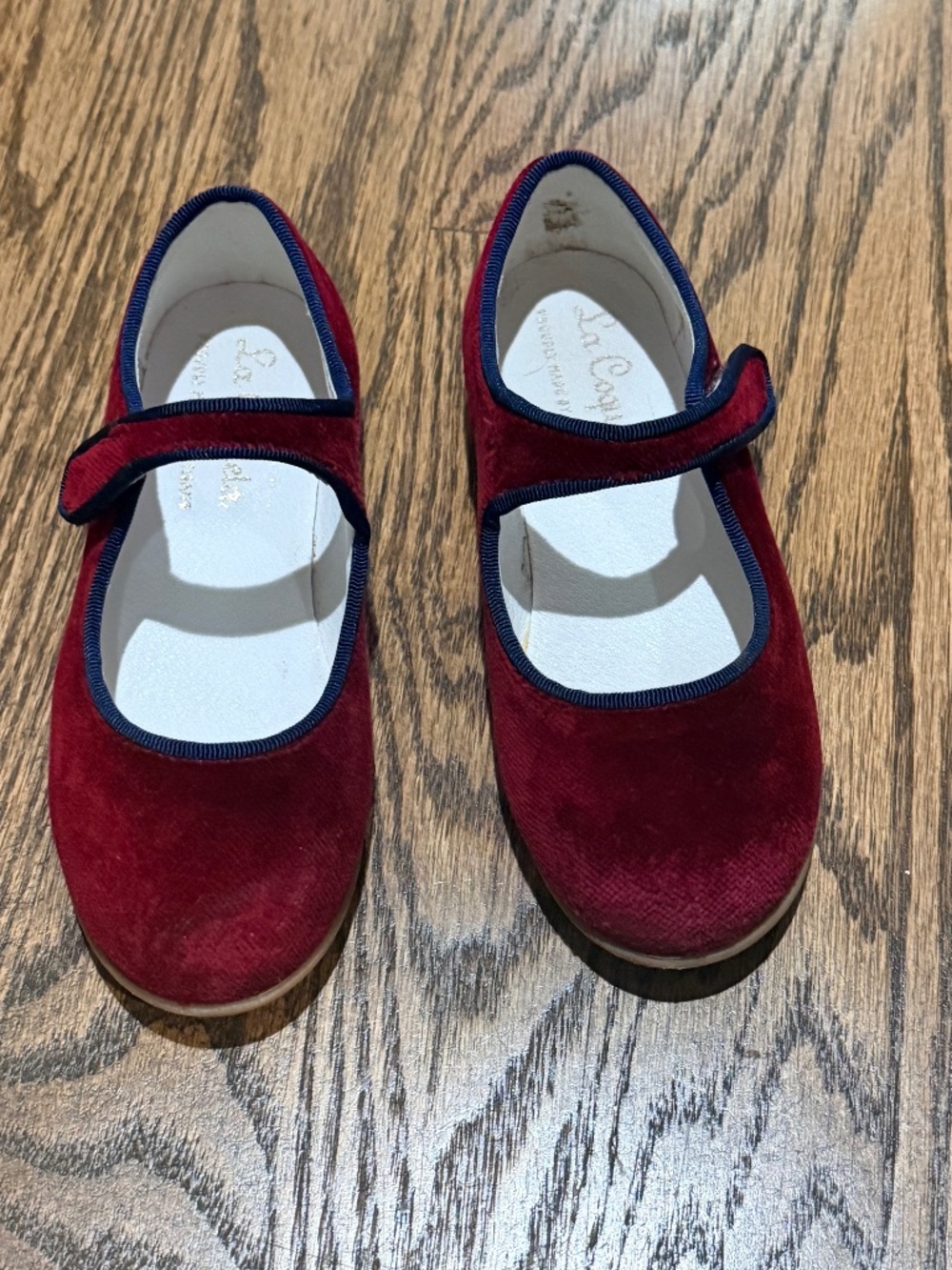 La Coqueta Burgundy Velvet Girl Mary Jane Shoes